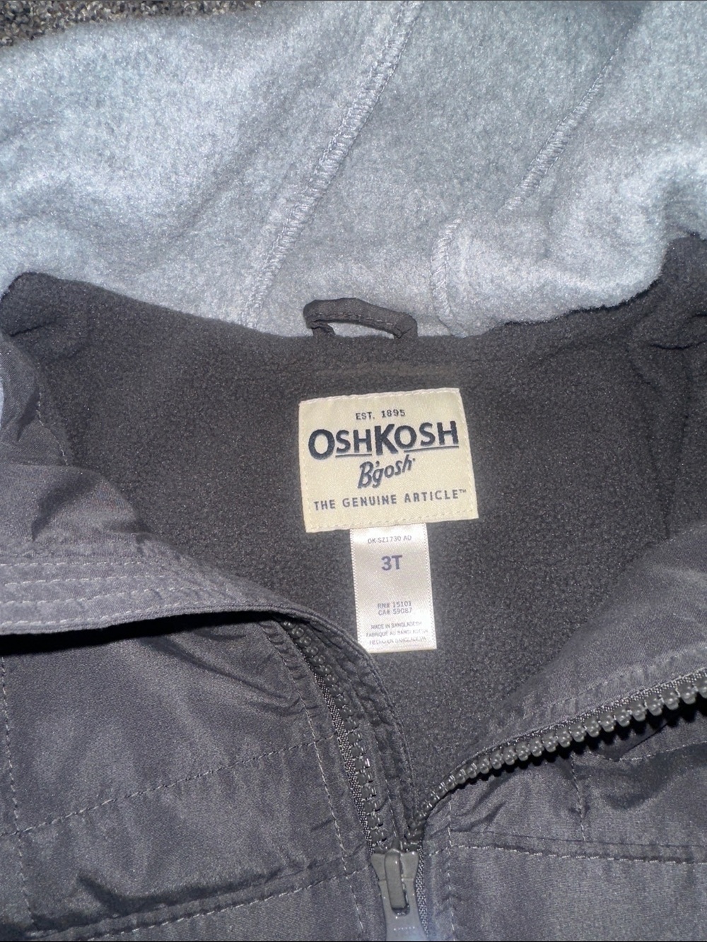OshKosh B'gosh Black Jacket with Gray Hood - Picture 2 of 3